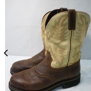 Justin Boots Cream and Brown Western Boots